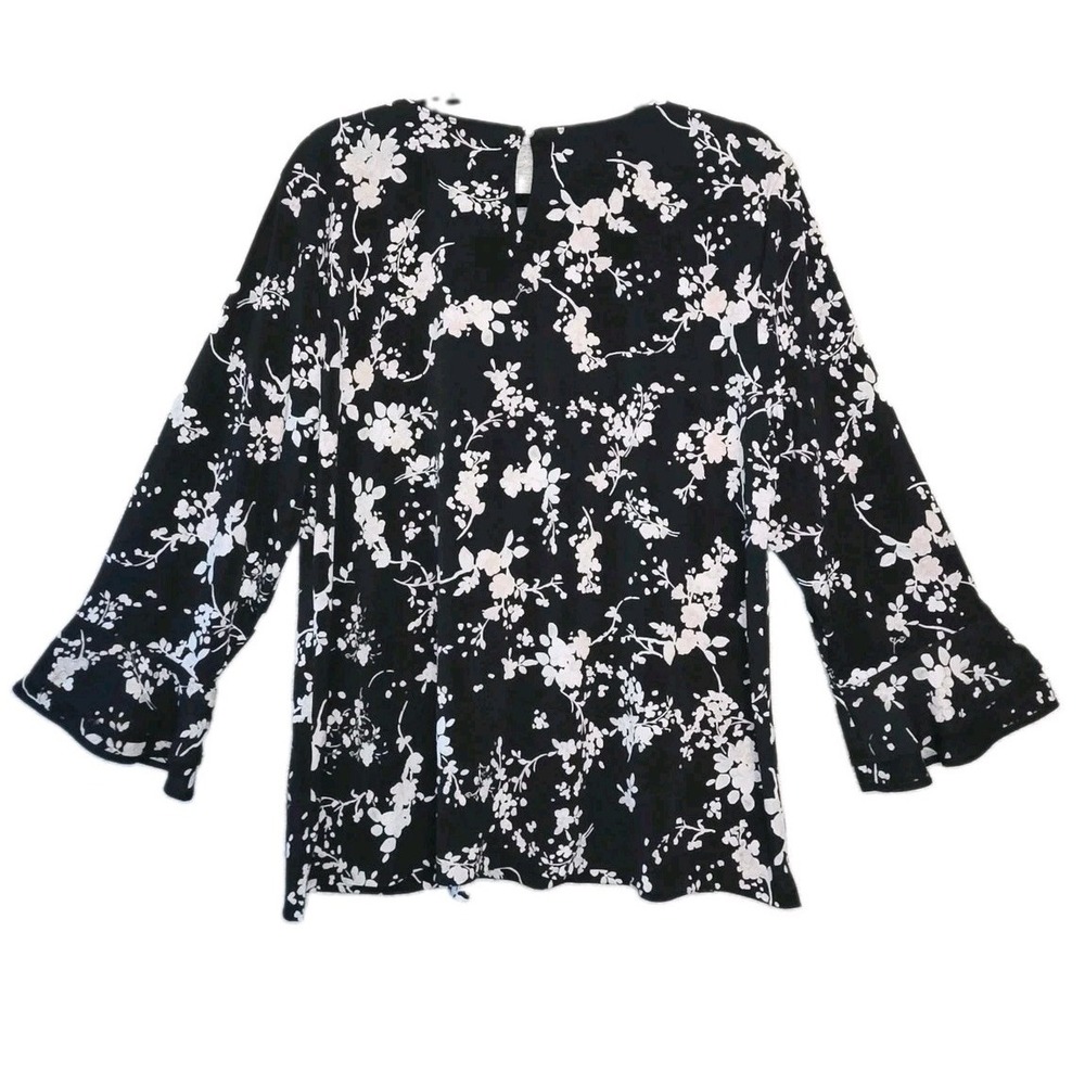 Karl Lagerfeld Paris Floral Blouse XL Bell Sleeve Top Boho Flowy Lightweight - Picture 9 of 9